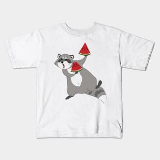 Cute raccoon with watermelon Kids T-Shirt